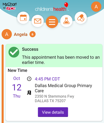 MyChart confirmation of appointment.