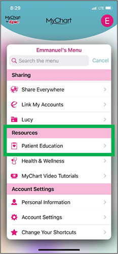 Patient education mobile screenshot