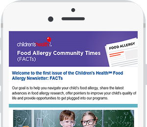 cellphone displaying food allergy newsletter