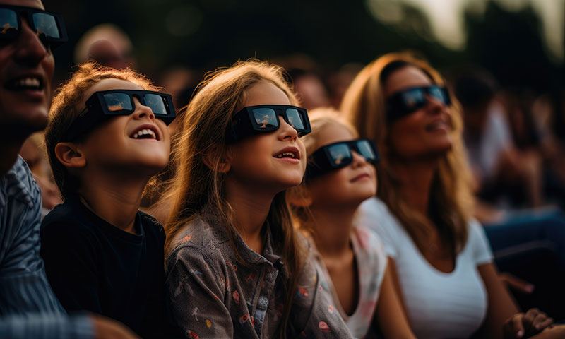 Kids wearing glasses while viewing the solar eclipse.