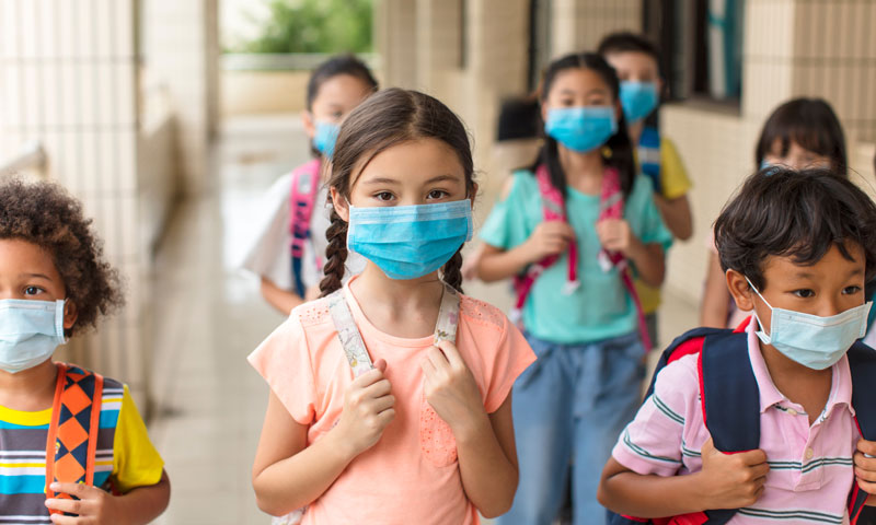 Kids at school in masks