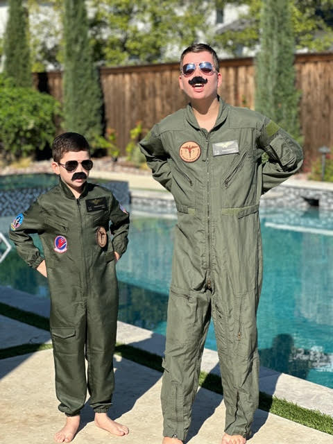 Young boys dressed in Top Gun costumes