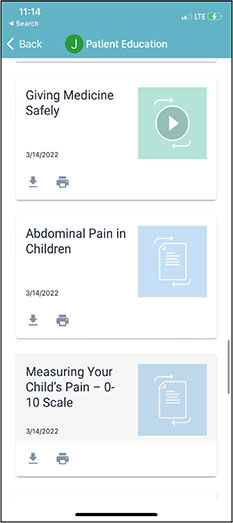 Patient education screenshot