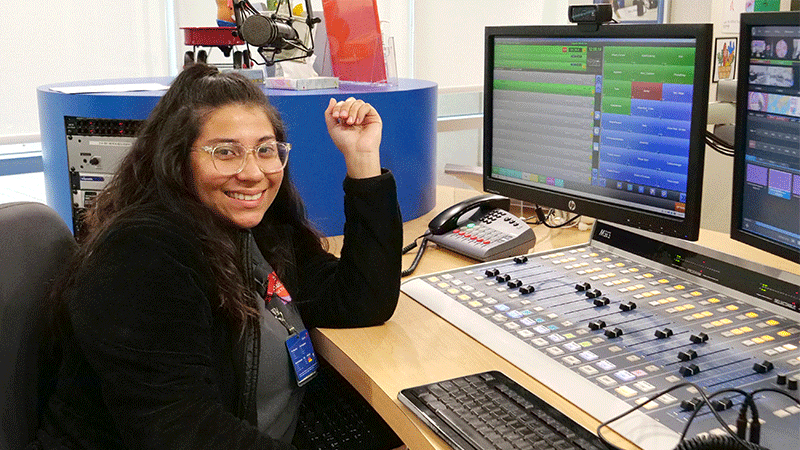 Seacrest Studios internship program - Fatima is at the control board at Children's Health.